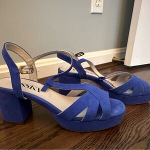 Blue suede platform sandals